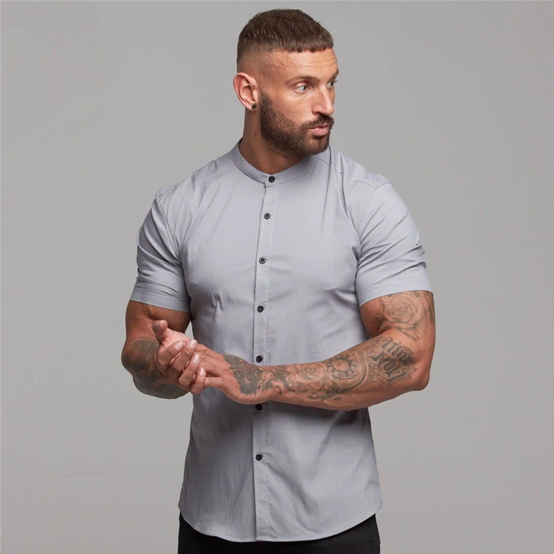 New Summer Shirt Fitness Clothing Cotton Tops Short Sleeve Sports Shirts Brand Mens Short Cool Casual Fashion Breathable Shirt