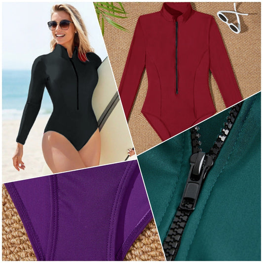 Outdoor Sports Long Sleeve Triangle One-piece Swimsuit