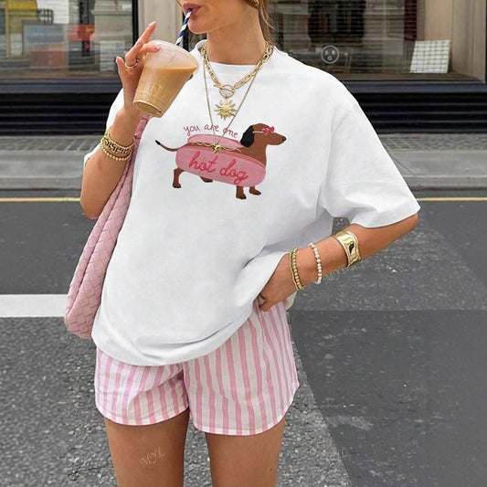 Women's Summer Cartoon Dog Printed Short Sleeve