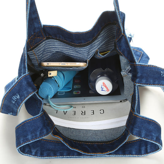 Fashion Denim Bag, Versatile Shoulder & Hand Satchel