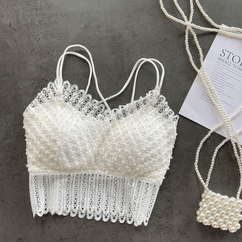 Vest Net Red Hot Heavy Industry Beaded Hollow Lace Short Top