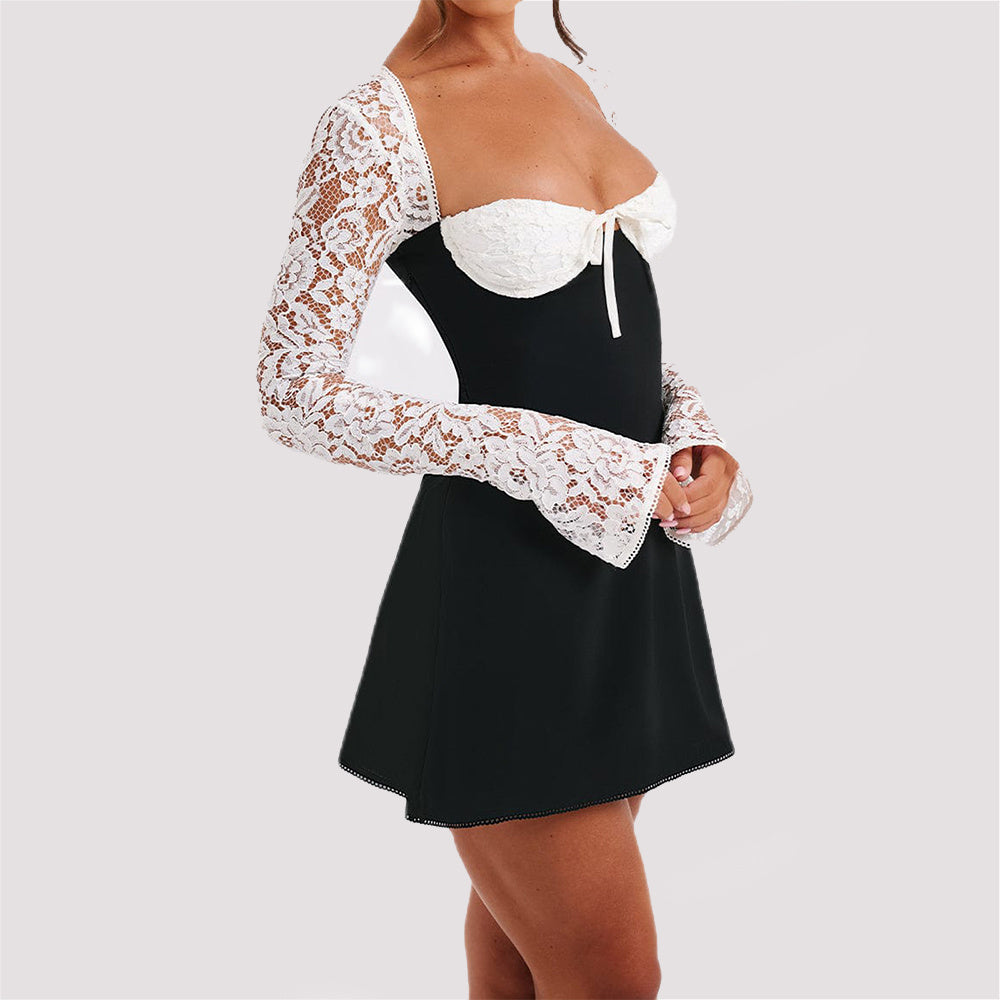Y2K Lace Corset Dress – Backless Long Sleeve Mini
