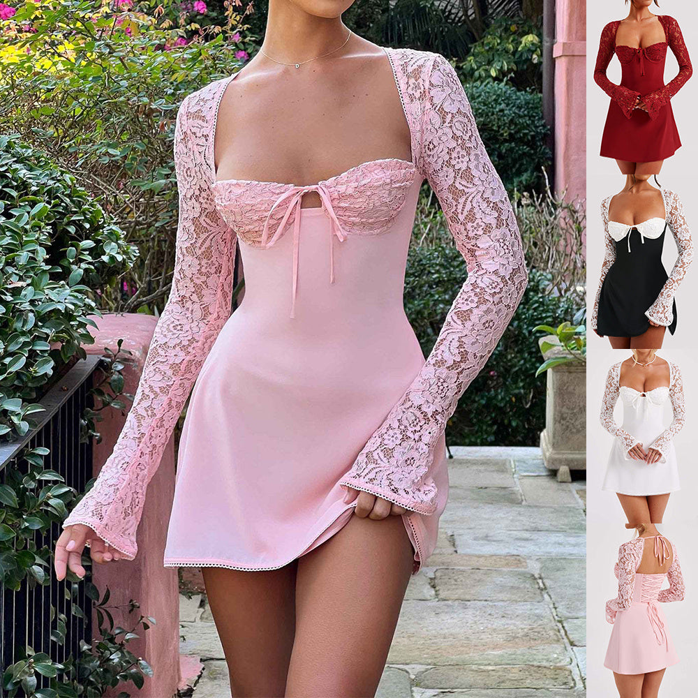 Y2K Lace Corset Dress – Backless Long Sleeve Mini