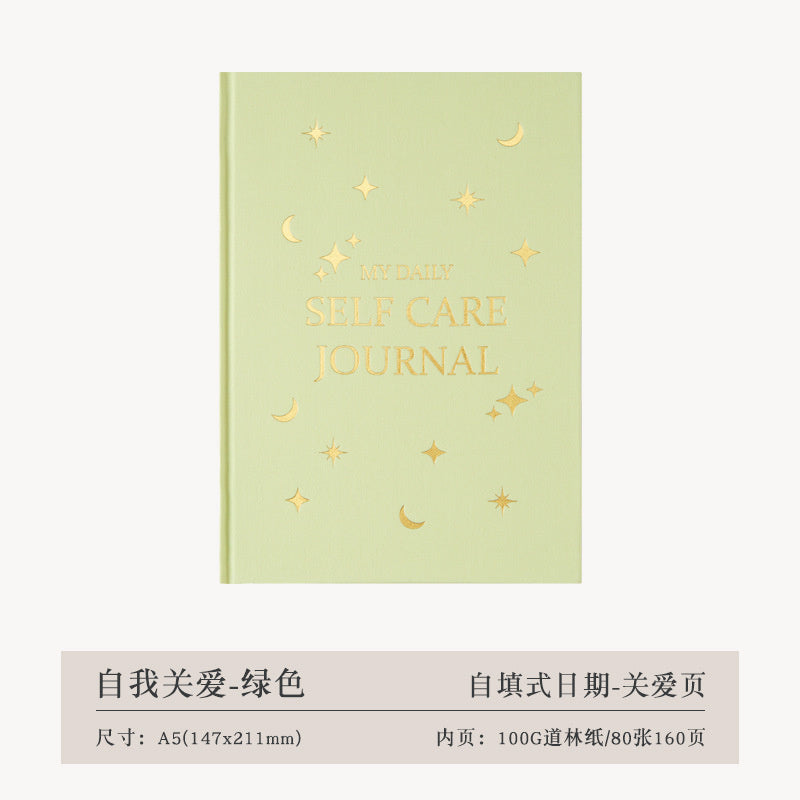 New green Guided Self-Care Diary, Cloth Hard Cover Edition