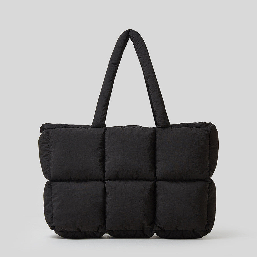 Black Puffy Cotton soft Handbag, Quilted Shoulder Bag for Women
