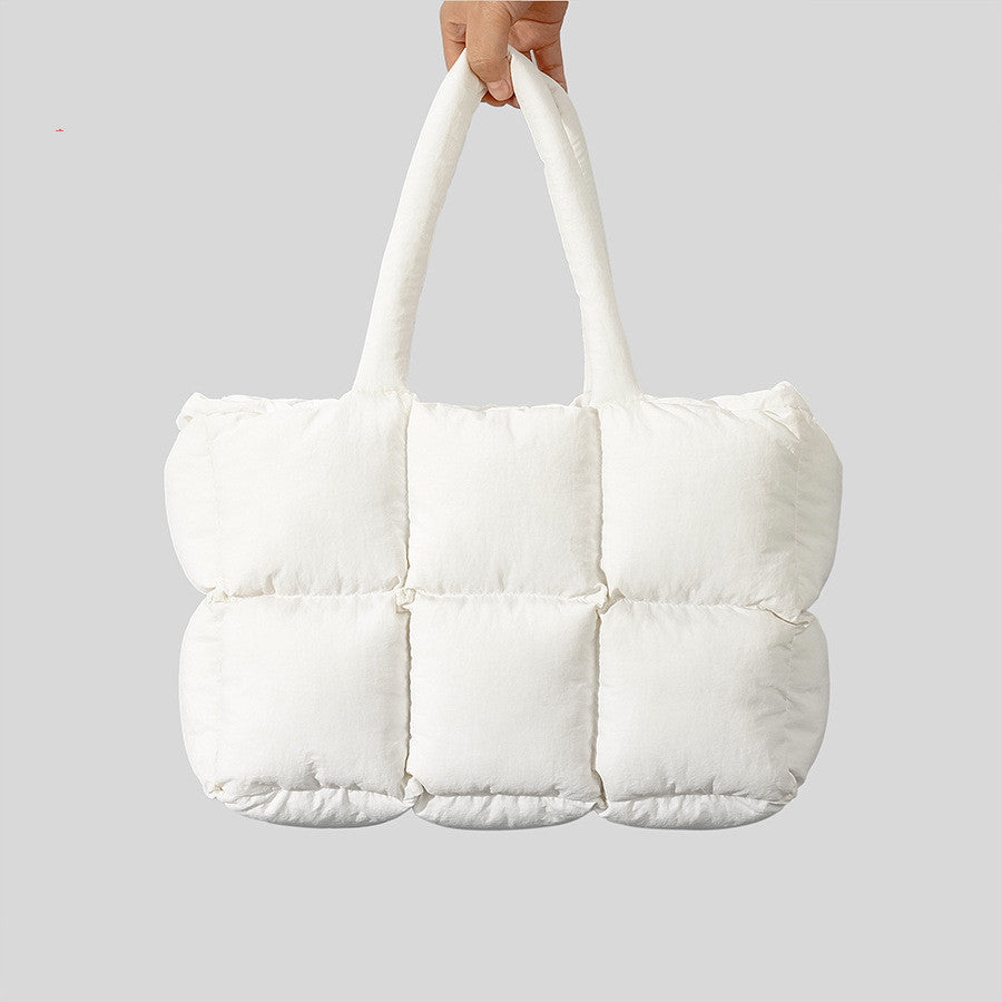 White Puffy Cotton soft Handbag, Quilted Shoulder Bag for Women