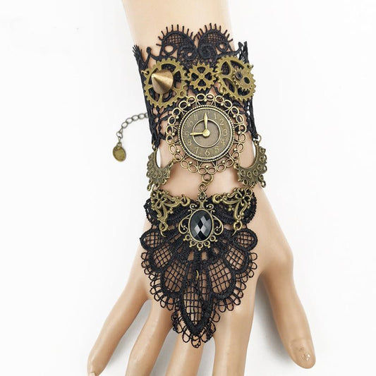 Vintage Lace Bracelet Ladies Gear Clock Steam Engine Jewelry Party Accessories