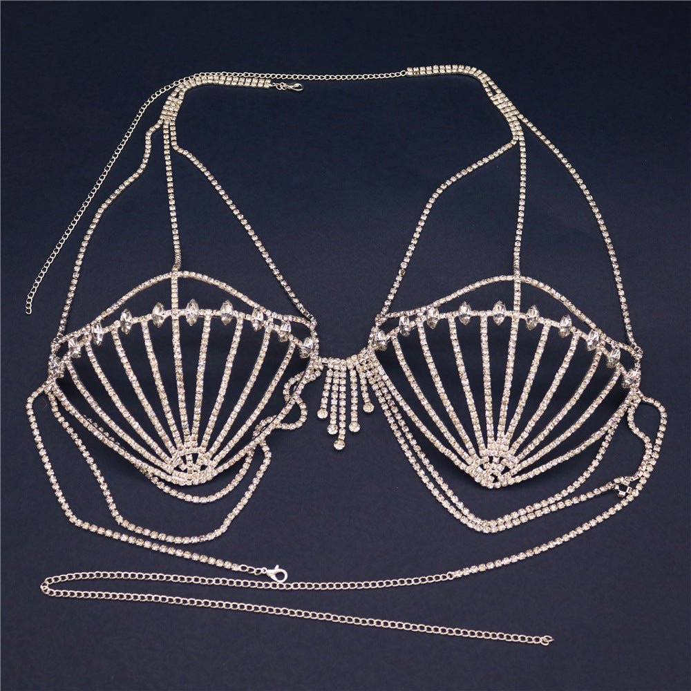 Women's Fashion Accessories Shell Rhinestone Bra Fringe Body Chain