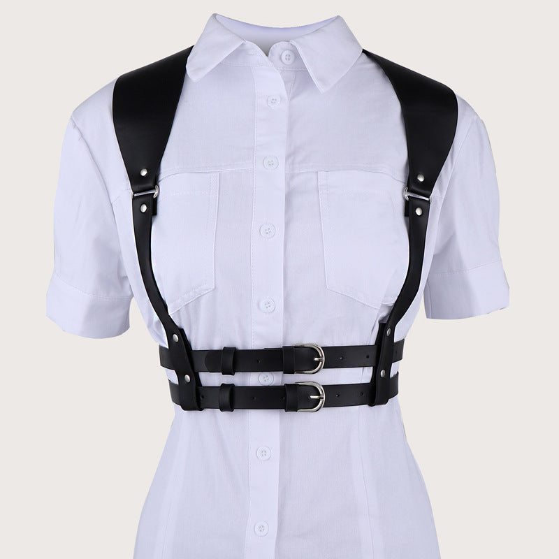Trendy Unique Strap Binding Leather Waist Seal Punk Integrated Shirt Accessories