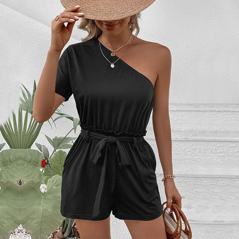 Women's Clothing Casual Shoulder Solid Color One-piece Shorts