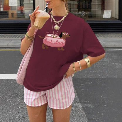 Women's Summer Cartoon Dog Printed Short Sleeve