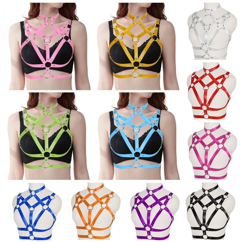 Sexy Ladies Leather Lace-up Bra Hollow Performance Costume And Accessories Props