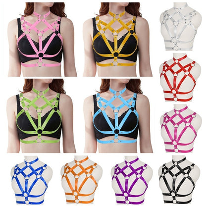 Sexy Ladies Leather Lace-up Bra Hollow Performance Costume And Accessories Props