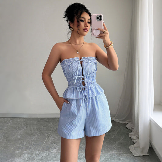 Tied Top Shorts Two-piece Suit Women's Clothing