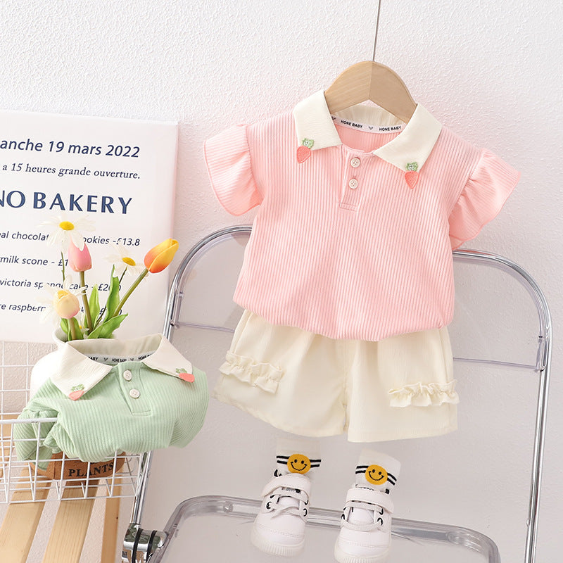 Girls Summer Short Sleeve Shorts Two-piece Set