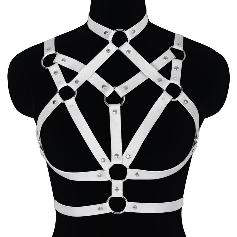 Sexy Ladies Leather Lace-up Bra Hollow Performance Costume And Accessories Props
