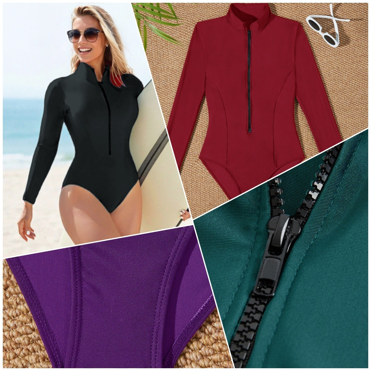 Outdoor Sports Long Sleeve Triangle One-piece Swimsuit