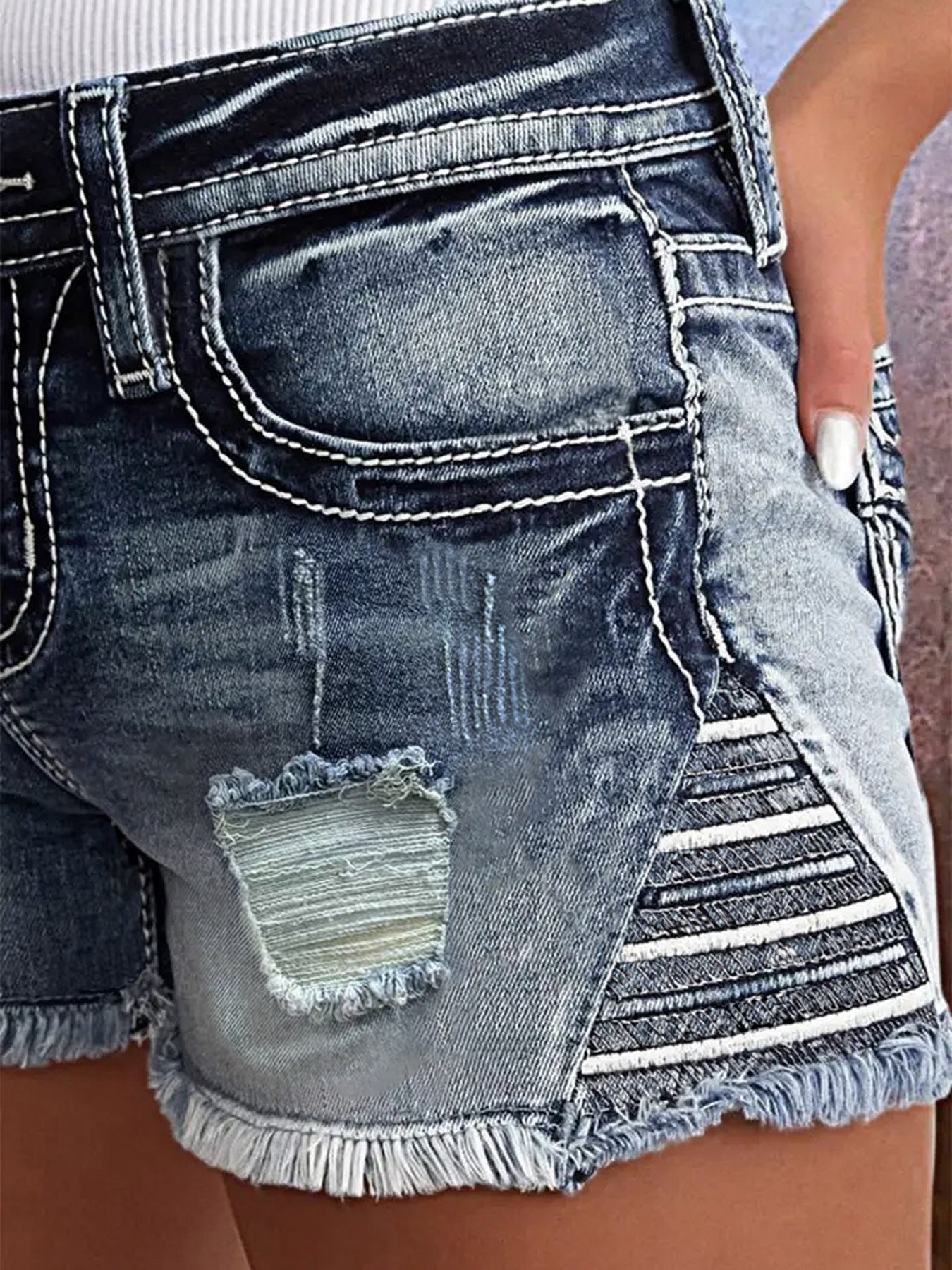 European And American Women's Clothing Stretch Slim Fit All-match Ripped Denim Shorts