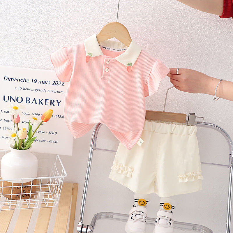 Girls Summer Short Sleeve Shorts Two-piece Set