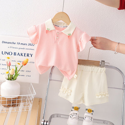 Girls Summer Short Sleeve Shorts Two-piece Set