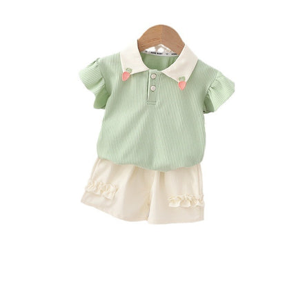 Girls Summer Short Sleeve Shorts Two-piece Set
