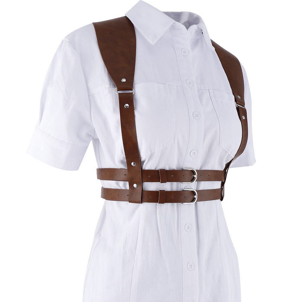 Trendy Unique Strap Binding Leather Waist Seal Punk Integrated Shirt Accessories