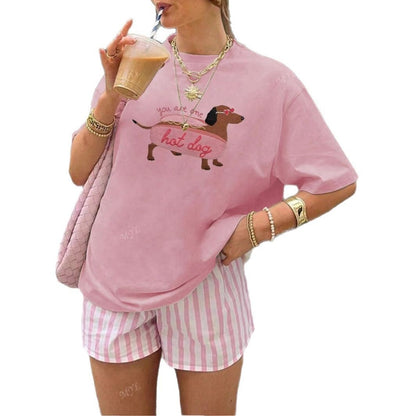 Women's Summer Cartoon Dog Printed Short Sleeve