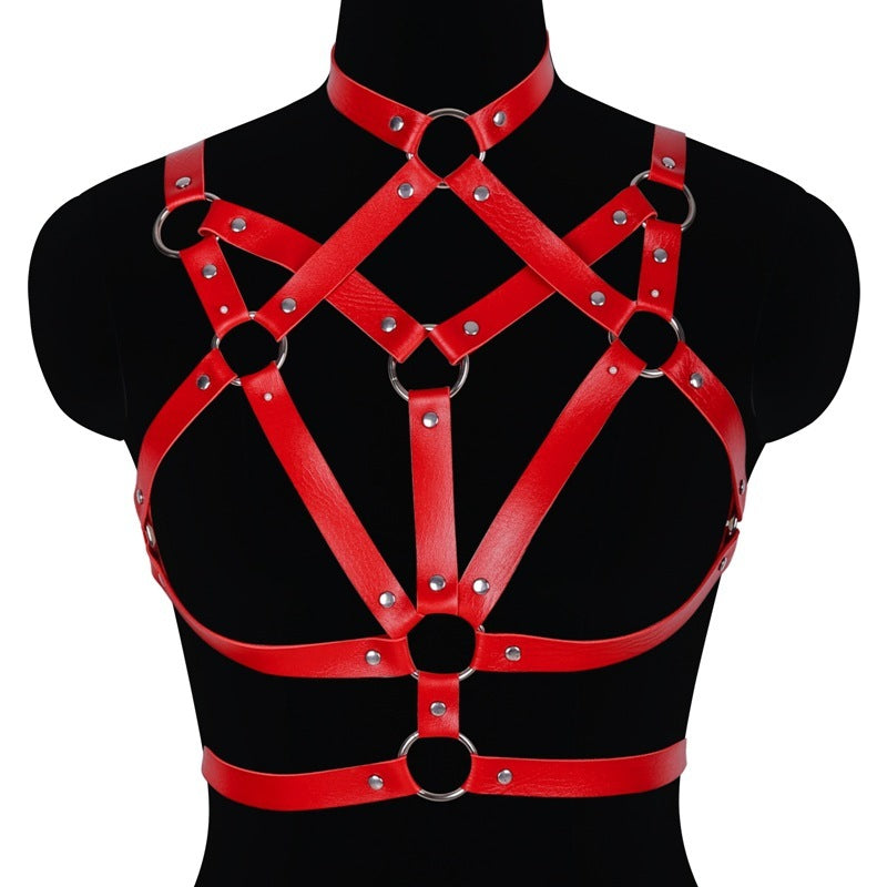 Sexy Ladies Leather Lace-up Bra Hollow Performance Costume And Accessories Props