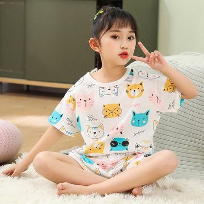 Summer Children's Short Sleeve Shorts Set Cotton Mesh