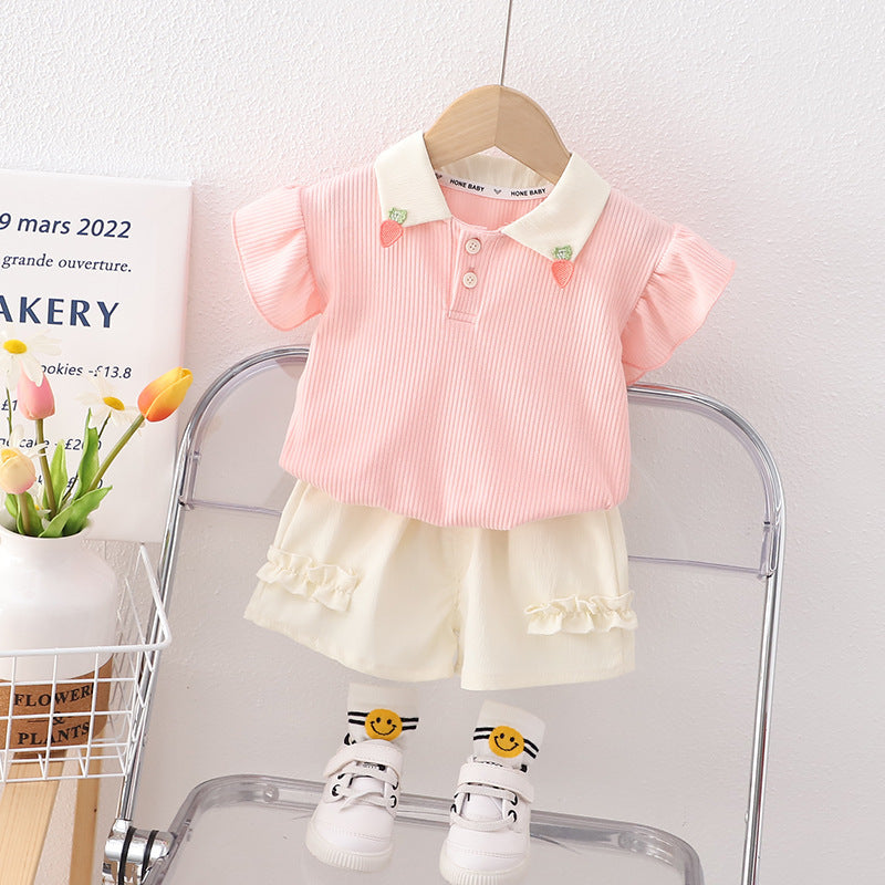 Girls Summer Short Sleeve Shorts Two-piece Set