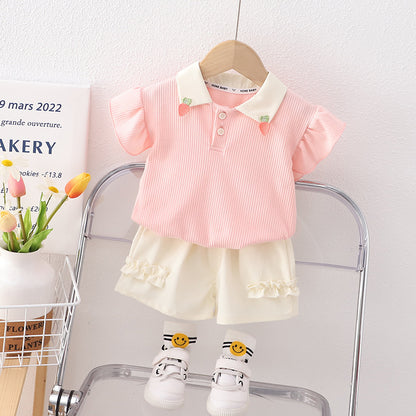 Girls Summer Short Sleeve Shorts Two-piece Set