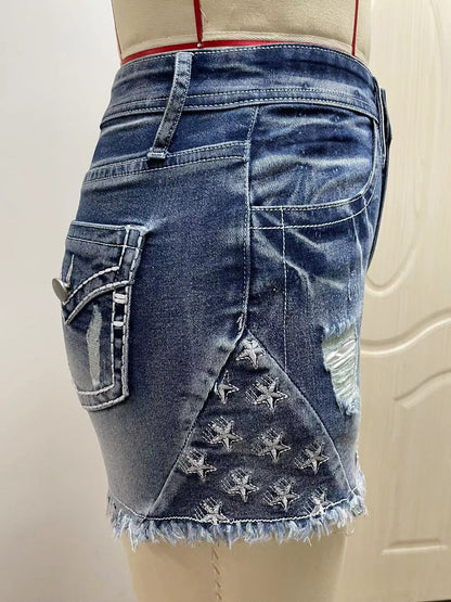 European And American Women's Clothing Stretch Slim Fit All-match Ripped Denim Shorts