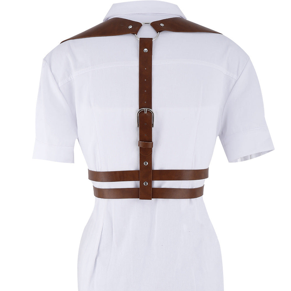 Trendy Unique Strap Binding Leather Waist Seal Punk Integrated Shirt Accessories