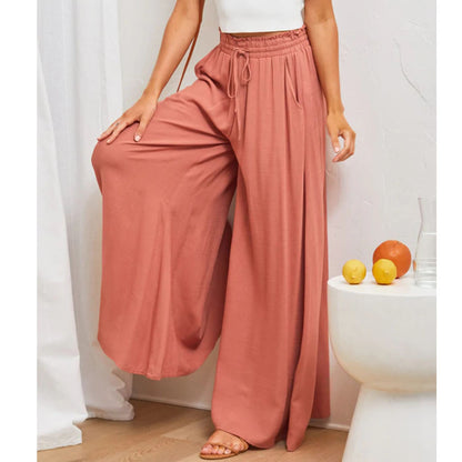 Flowers Printed Wide-leg Trousers Summer Casual Straight Pnats For Women Beach Clothing