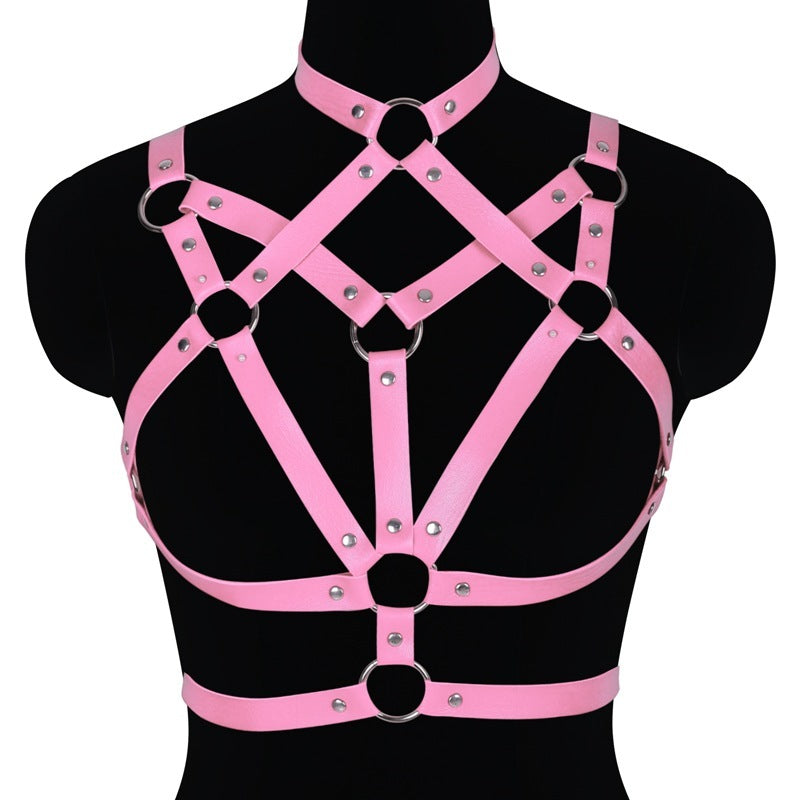 Sexy Ladies Leather Lace-up Bra Hollow Performance Costume And Accessories Props