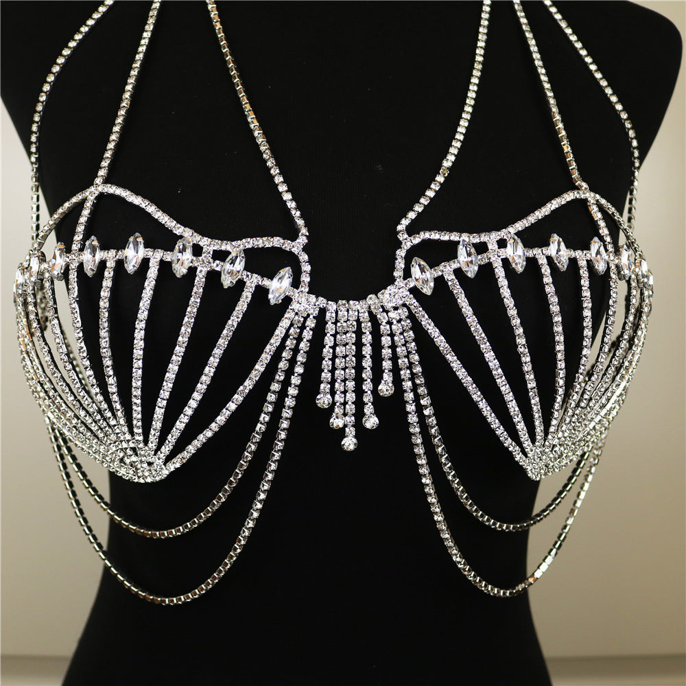 Women's Fashion Accessories Shell Rhinestone Bra Fringe Body Chain