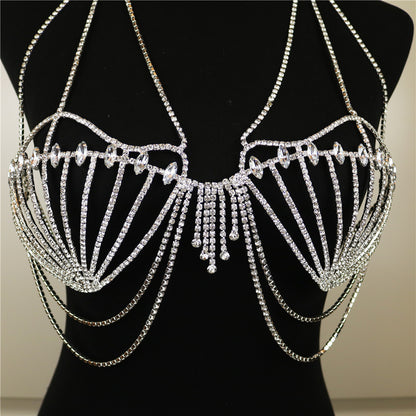Women's Fashion Accessories Shell Rhinestone Bra Fringe Body Chain