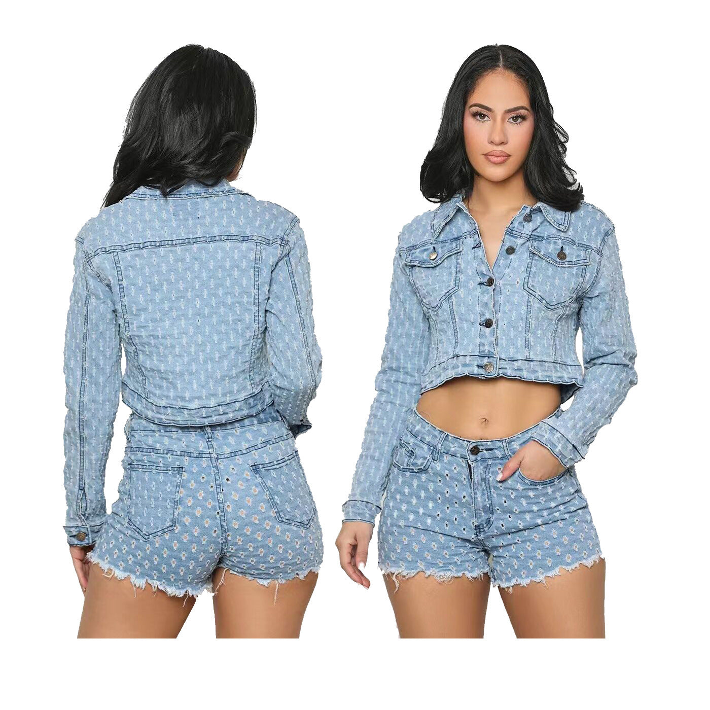 New Women's Clothing Leisure Ripped Denim Shorts Suit