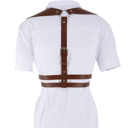 Trendy Unique Strap Binding Leather Waist Seal Punk Integrated Shirt Accessories