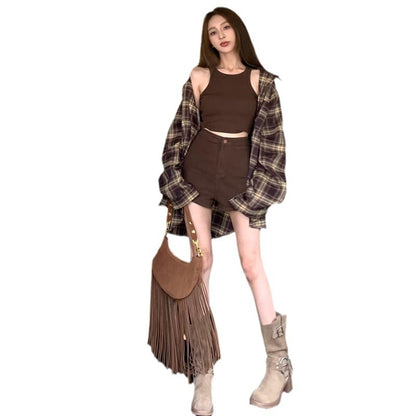 Vest High Waist Shorts Three-piece Women's Clothing