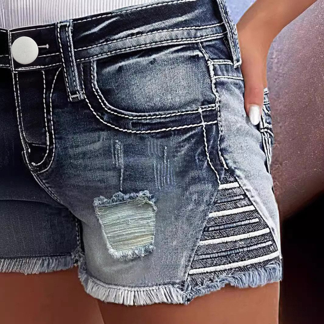 European And American Women's Clothing Stretch Slim Fit All-match Ripped Denim Shorts