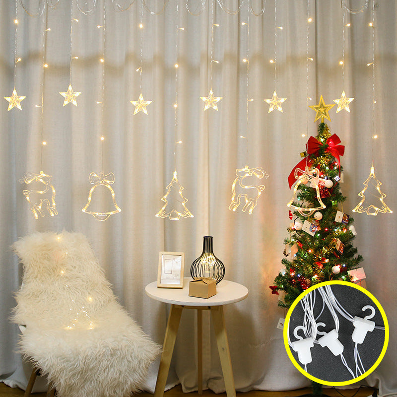 Christmas Deer Tree Bells Star String Fairy Lights Curtain Light Outdoor Garland