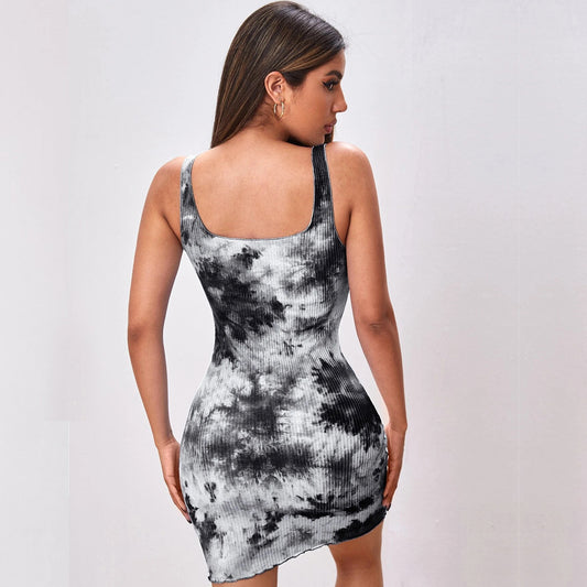 Sexy Slim-fit Tie-dye Print Bodycon Halter Dress