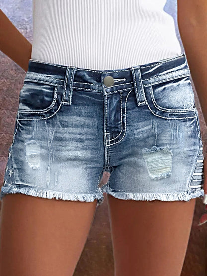 European And American Women's Clothing Stretch Slim Fit All-match Ripped Denim Shorts
