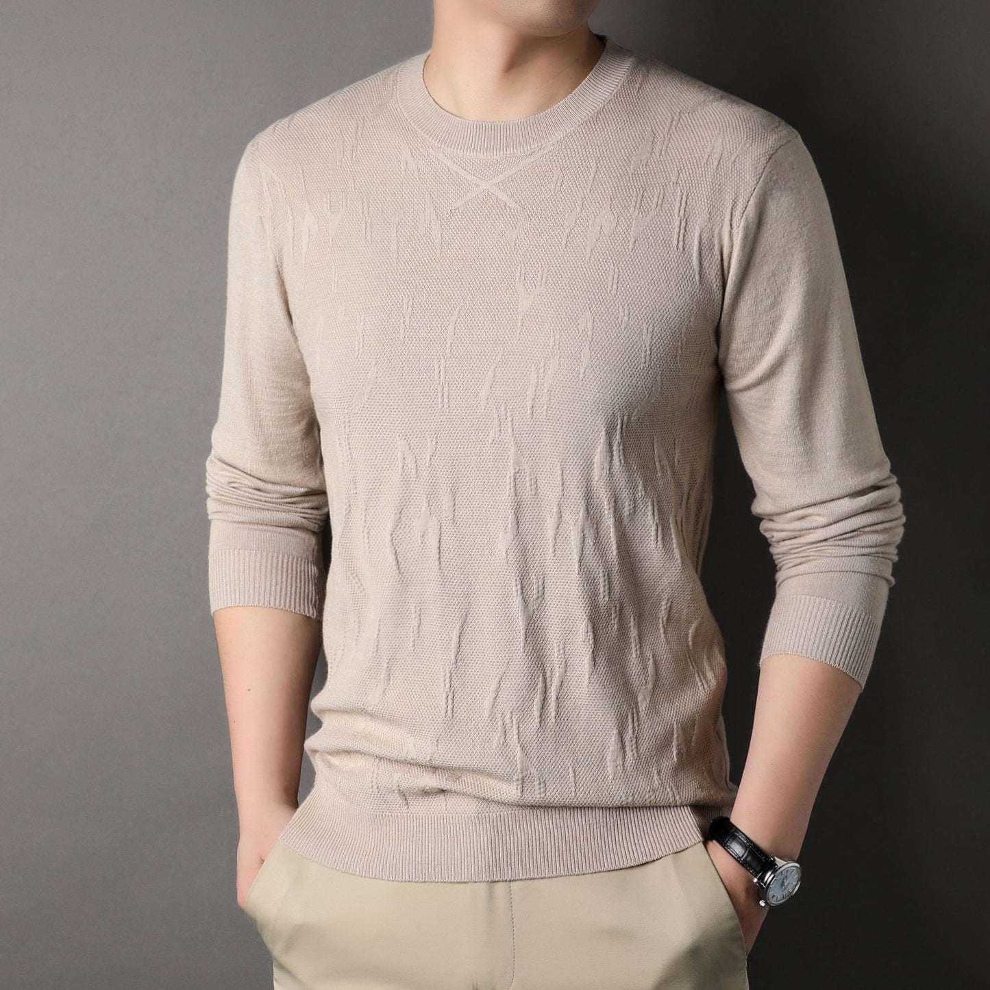 Spring And Autumn Middle-aged Men's Solid Color Sweater
