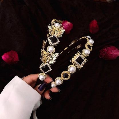 Baroque Vintage Palace Rhinestone Pearl Hair Accessories Metal Wild Out