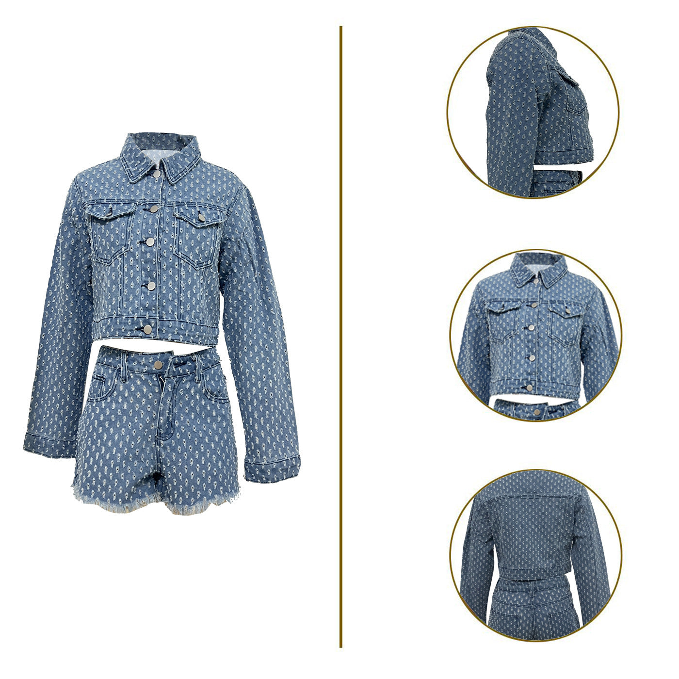 New Women's Clothing Leisure Ripped Denim Shorts Suit