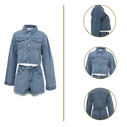 New Women's Clothing Leisure Ripped Denim Shorts Suit