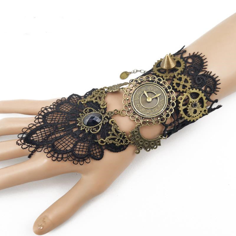 Vintage Lace Bracelet Ladies Gear Clock Steam Engine Jewelry Party Accessories