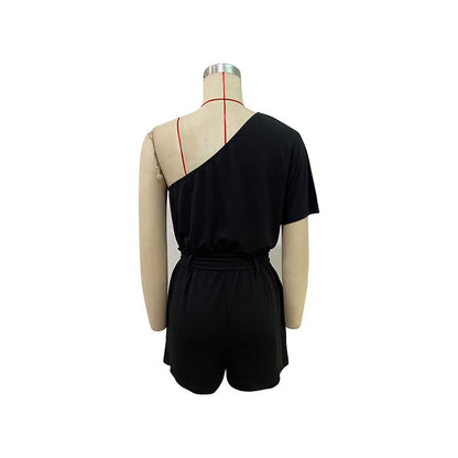 Women's Clothing Casual Shoulder Solid Color One-piece Shorts